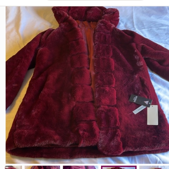 Guess: hooded, faux fur coat NWOT (reversible) - Picture 4 of 7